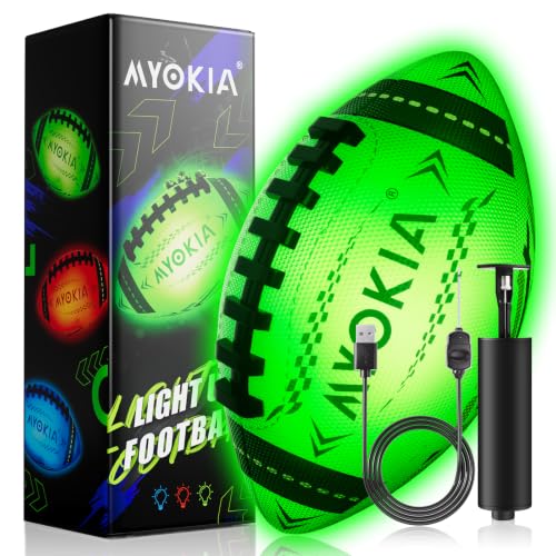 MYOKIA RGB Waterproof Light Up Football Size 6 Tri-Color Glow in Dark Ball