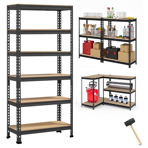 Image of ARLAVYA | 1 Year Warranty | 6 Tier Heavy Duty Boltless Storage Rack (60x24x12 inches) Adjustable Metal Shelving Unit,100kg Load Capacity per Shelf, Multipurpose Storage Rack for Home (Black,DIY)