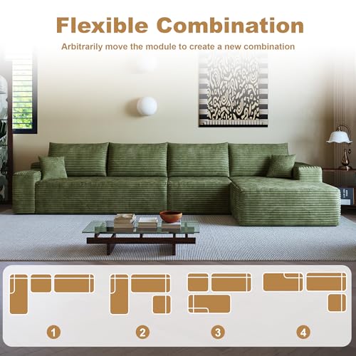 Image of 96 inch Sectional Couches for Living Room Cloud Couch Sofa with L-Shape Upholstered Boneless Couchs Modern Modular Sectional Couch with Chaise