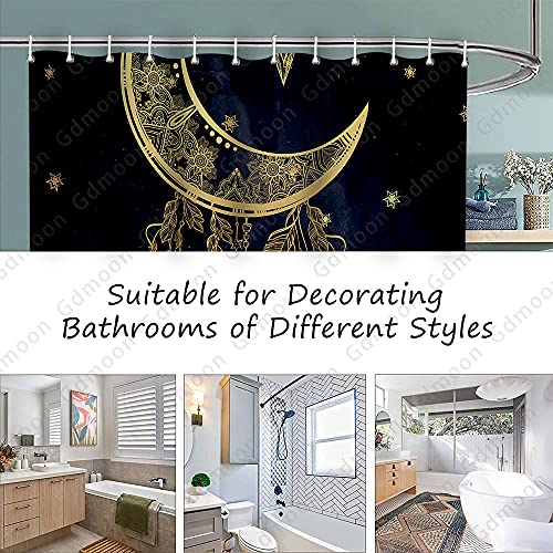 Gdmoon Boho Moon Shower Curtain Mandala Celestial Star Galaxy Starry Sky Tarot Dreamcatcher Bathroom Shower Curtains Set With 12 Hooks, 72X72In, Black, Ylwhgd870 #TOP7