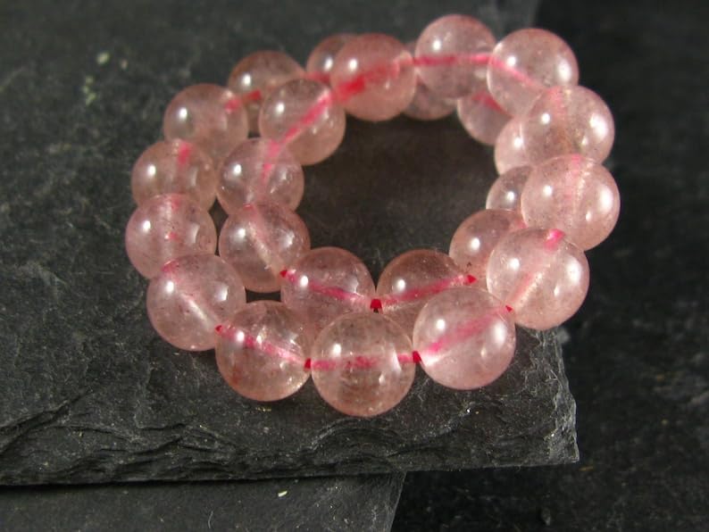 LKBEADS Naturalny kwarc truskawkowy 7 mm rondelle smooth 7 cali półprecyzyjne koraliki bransoletka z koralikami dla mężczyzn i kobiet, uzdrawiająca, kryształowa, rozciągliwa, bransoletka z koralikami,