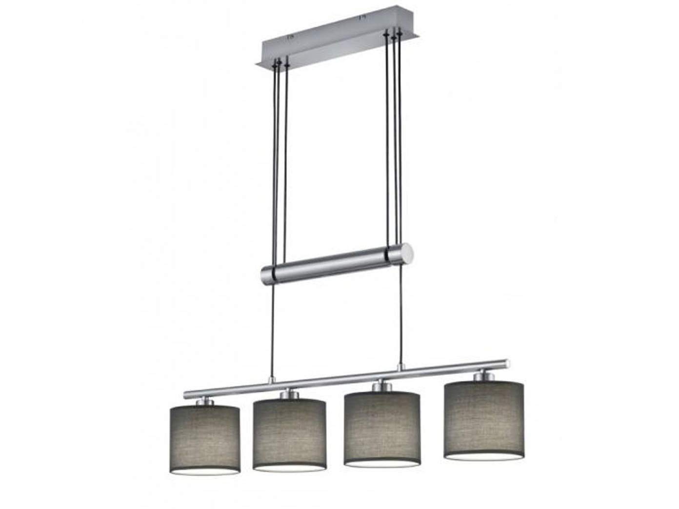 Trio Leuchten Jojo Pendelleuchte Garda, 305400411 Nickel matt, E14, Stoffschirm Grau, 13.5 x 77 x 150 cm