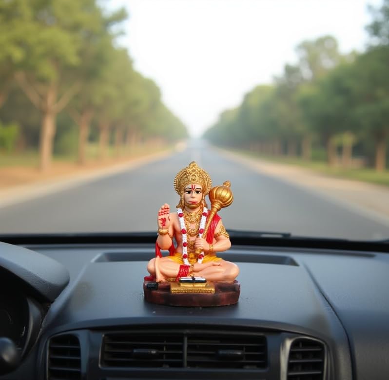 Image of Hanuman Idol for Car Dashboard, Bajrangbali Murti for Car, anjaneya Swamy Idol for car, mini Hanuman Idol, Dashboard Idol for Office Desk, Statue for car Dashboard