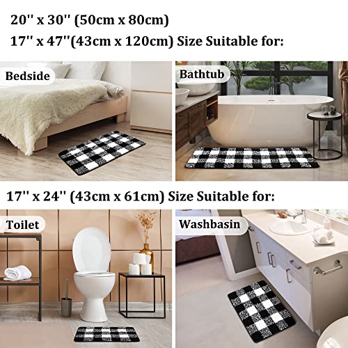 Piccocasa Microfiber Plaid Pattern Bathroom Rugs, Extra Soft Fluffy Absorbent Bath Rug, Bath Mats For Bathroom Floor Tub Non Slip Mat Machine Washable Runner 17"X24" Black And White #TOP7