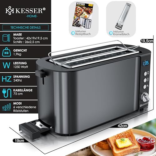 KESSER® Toaster mit Brötchenaufsatz, Langschlitz 4 Scheiben mit 6 Bräunungsstufen + Auftau- &...