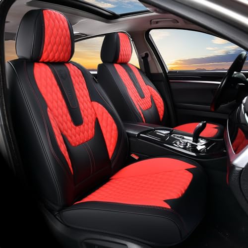 Image of Coverado Car Seat Covers Full Set, 5 Seat Leather Seat Covers for Cars, Car Seat Protector with Lumbar Support, Waterproof Seat Covers Universal Fit for Most Cars SUV Trucks (Red&Black)