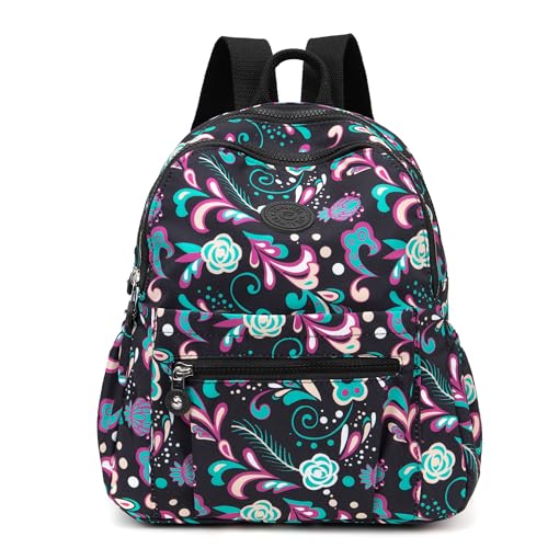 Image of Pealwel Mini Backpack Purse for Women,Small Nylon backpacks for Ladies Backpacks Women Anti Theft Travel Bag (Pink&blue Floral)