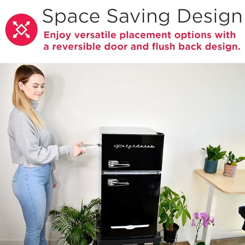 Frigidaire EFR840 Retro Mini Fridge with Freezer & Side Bottle Opener - Small 2 Door Refrigerator for Office Bar or College Dorm Room - 3.2 Cu Ft, Black