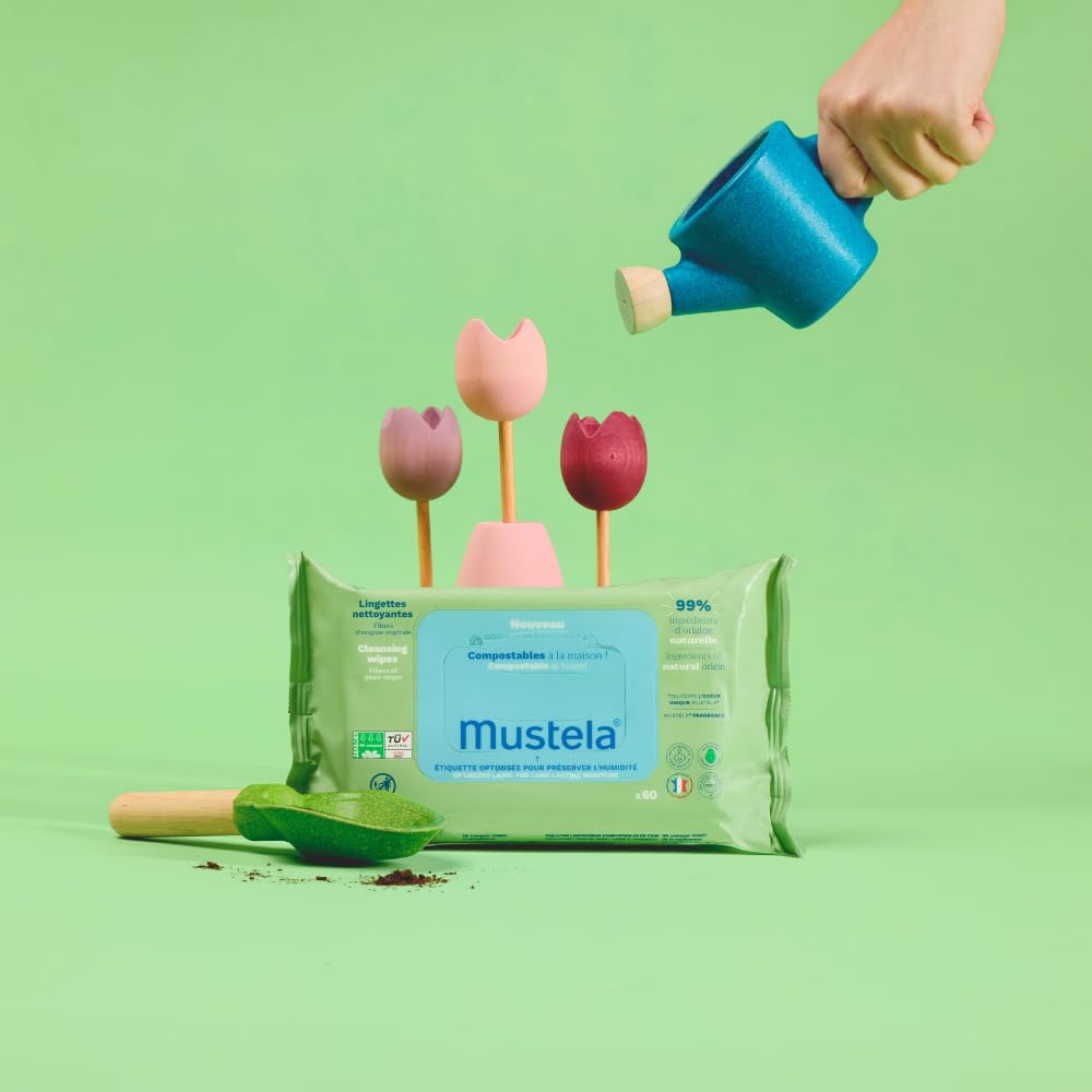 Mustela Salviette Cambio Pannolino Compostabili Profumate 100% Fibre Lyocell Origine Vegetale 60 Pezzi