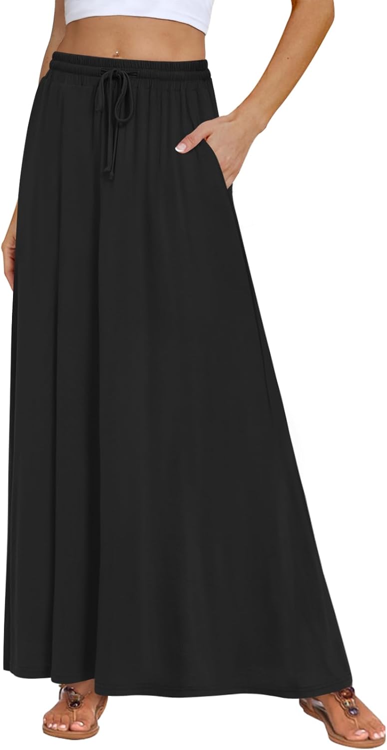 DB MOON Womens Maxi Skirt 2026 Casual Flowy Elastic High Waist Long Skirts with Pockets