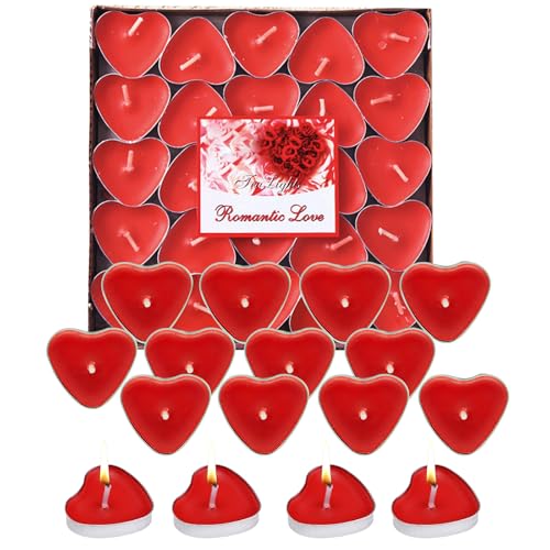 Kerzen-Rot-Herz-Teelichter-Herzfoermige-Kerzen-50-Stueck-Teelichter-Herzform-Geeignet-fuer-Valentinstag-Beichten-Termine-Hochzeiten-Jahrestag-Dekoration