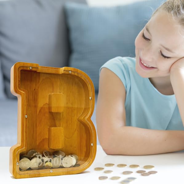 Miniatura 5 de Alcancía personalizada del alfabeto de madera, alcancía para niños y niñas, alcancía para monedas, se puede utilizar como regalo de Navidad y