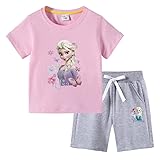[OUHUAN] アナと雪の女王 エルサ キッズ パジャマ 子供服 ベビー服 夏服 半袖Ｔシャツ ショートパンツ 上下セット 綿 無地 丸首 ベビーパジャマ トップス カジュアル ルームウェア 女の子 男の子 人気 アニメ プリント コスチューム スポーツウェア 薄手 吸汗速乾 部屋着 日常着 浴衣 通園 通学 寝巻き 普段着 誕生日 プレゼント （color6#，120）