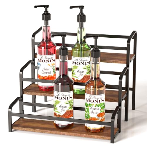 MIMIyasha Coffee Syrup Organizer, 3-Tier Syrup Rack 12 Bottles Capacity, Coffee Syrup Rack Free-Installation(Magnetic Connection), Spice Rack for Countertop, Bar, Kitchen