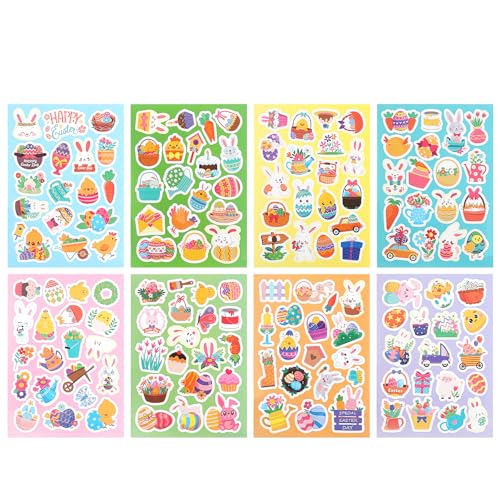 Sulanmo 8PCS Mignon Autocollant Pâques, Stickers de Pâques d’Oeuf, Lapin, Poussin pour Deco...