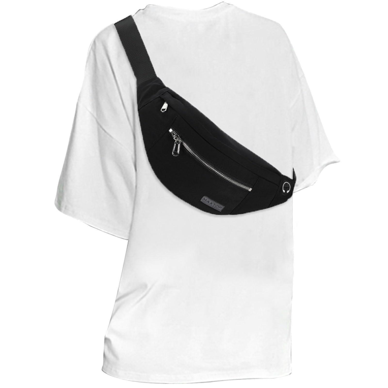 MAXTOP Large Crossbody Fanny Pack Belt Bag for Women Men with Silver Zipper