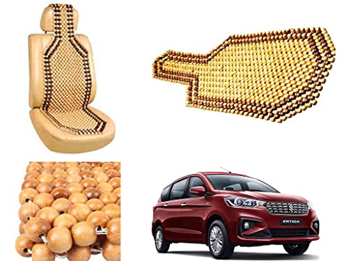 Image of Car Bead Seat Wooden Beads Cushion Cover Pad for Maruti Suzuki Ertiga 2018, Acupressure Sitting Seat Cover | Cream Color - Pack of 1