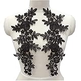 2 Pcs Car Bone Sequin Embroidery Flower Patches Handmade DIY Applique Wedding Dress Headwear Bride Clothing Accessories Lace Patch (Black)