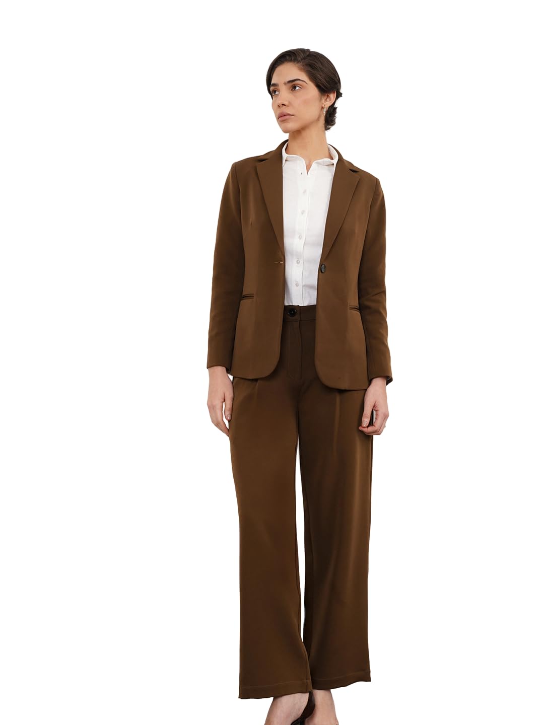 Women Formal Blazer & Wide-Leg Trousers | Tailored Single-Breasted Design with Notched Lapel & Full Sleeves | Smooth Fabric for Business Casual & Workwear-image-49