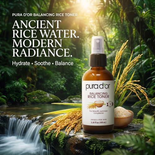 PURA D'OR 3.38 Oz Rice Water Balancing Facial Toner - Hydrating & Soothing Formula with Natural Extracts - Skin Texture Support for Radiant Skin - Alcohol-Free - Travel Size - image 2