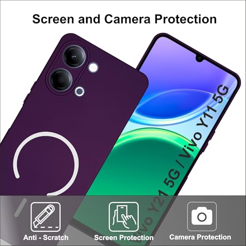 Image of SBMS Silicone Back Cover Case for Vivo Y21 5G / Vivo Y11 5G | Soft Micro-Fibre Lining Inside | Magsafe Print On Back Side Camera Protection Bump | Shockproof Case Vivo Y21 5G 2026 (Purple)