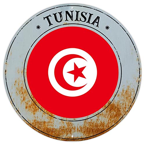 Plaque en métal vintage avec drapeau national de la Tunisie - Cadeau souvenir de pays - Cadeau de qualité - Pour les amateurs de voyage - 22,9 x 22,9 cm - Cadeau de pendaison de crémaillère Cover