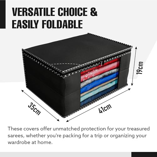 Image of Kuber Industries Clothes Organizer For Wardrobe (Pack of 3) - Storage Organizer For Saree | Shirts | Salwar Suit | Lehenga - Dress Organizer For Wardrobe - Saree Covers With Zip (Black)
