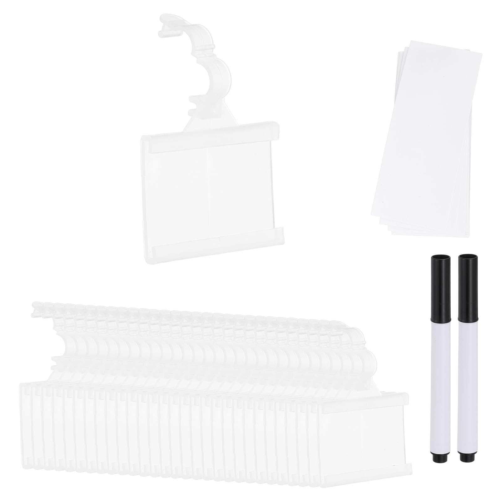 PATIKIL 2" x 1.4" Wire Shelf Label Holders, 30 Pack Reusable Plastic Price Tag Display Clip with Lock Closure with Paper Inserts Pens for Home Market Store, Clear