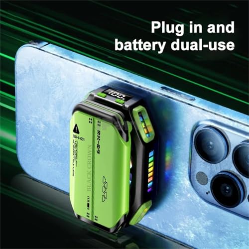 Image of BLACK CROWN X111 Magnetic Phone Cooler - 7-Speed Adjustable RGB Semiconductor Radiator, Removable Battery Holder for Gaming & Streaming (Green).