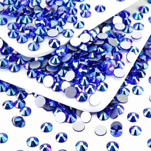 Image of 1440PCS SS10 Crystal Glass Flatback Rhinestones, Round Flat Back Crystal Gems for Nail Art and Craft Clothes, Glue Fix Diamond Stones Sapphire /Royal Blue AB (2.7-2.8mm)