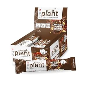 PhD Nutrition Smart Plant Protein Riegel Vegan, Chocolate Peanut Brownie 12 x 64g – High Protein Snack mit 21g Eiweiß und wenig Zucker, Makrofreundlicher Eiweißriegel