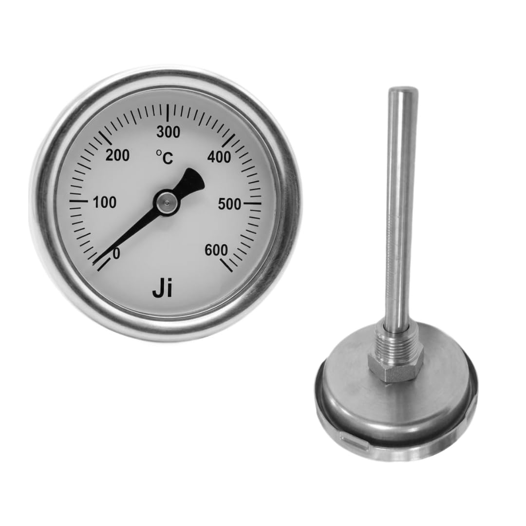 "Ji" Japsin Instrumentation Temperature Gauge, Bimetal Dial Thermometer, 2 1/2" Dial, Range 0 to 600 Deg C, 6" Stem X 10 mm OD, Direct Mounting Back Entry, 1/2" BSP (M) Connection, Complete SS Body-image-17