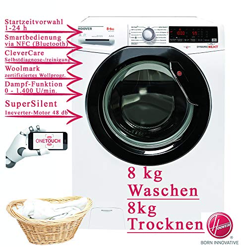 Preisvergleich Produktbild Hoover Waschtrockner 8kg Waschmaschine 8kg Wäschetrockner 1400 U / Min, OneTouch, Inverter Motor, Dampf-Funktion
