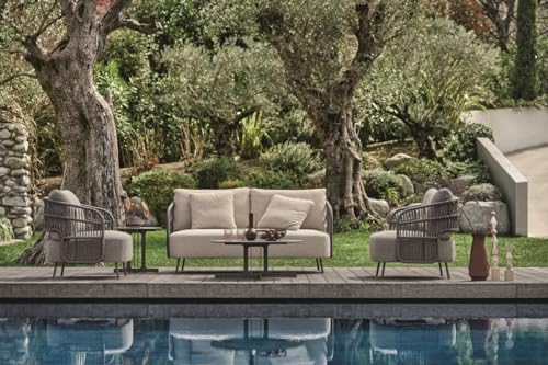 Image of LOCCUS 4 Seater Sofa Outdoor Conversation Patio Garden Rope Furniture Set with Cushion and Center Table for Garden, Balcony, Poolside (Grey Color)
