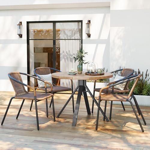 Image of Amopatio Outdoor Dining Chairs Set of 6, Stackable Outdoor Patio Chairs, Rattan Patio Chairs Set of 6, for Porch, Deck, Yard, Garden, Poolside, Bistro, Restaurant, 6 Pack, Brown