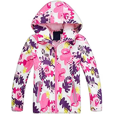 Fewlby Chaqueta Impermeable con Capucha para Niña, Cortavientos con Forro Polar Ligera Abrigo Prueba de Viento Chubasquero Primavera Otoño Abrigos Deportivos, 8-9 Años Cover