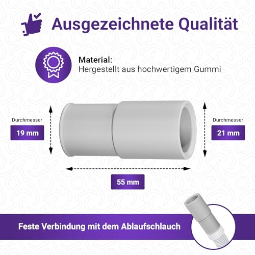 Viоks.pro Waschmaschine Ablaufschlauch Adapter 21 auf 19 mm Ø - Wasserschlauch Adapter für Abwasserschlauch Waschmaschine, Ablaufschlauch Spülmaschine