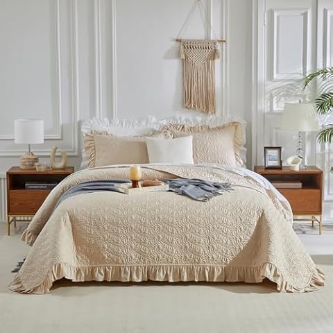 UOZZI BEDDING Ruffled Quilt Set Cover