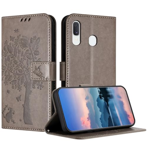JayModHülle Hülle für Samsung Galaxy M20, Leder Klapphülle Schutzhülle mit [Kartenfach] [Standfunktion] [Magnetverschluss] Handyhülle Kompatibel mit Samsung M20 - Grau