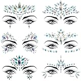 6 Sets Mermaid Face Jewels Rhinestone Face Gems Stick on Halloween Cosplay Party Carnival Festival Crystals Temporary Tattoos