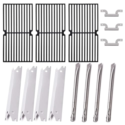 Criditpid Grill Replacement Parts for Brinkmann 810-2410-S 810-2411-S Cast Iron Cooking Grate Stainless Steel Burner Tubes Heat Plate Shields & Crossover Tubes for Brinkmann 4 Burner Gas Grill.