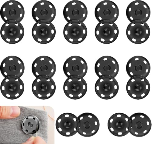 Heanvmyss Botones de Presión para Costura de 21mm,12 Pares Corchetes de Presión de Metal,Botones Invisibles para Coser,Snaps Accesorios para Ropa,Carteras,Bolsos y Proyectos de Bricolaje(Negro)
