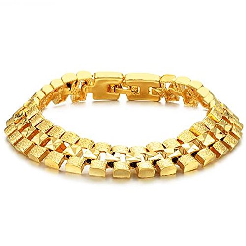 Jewelry 18k Gold Plated Powerful Men's Bracelet Retro Wristband Chain Link Bangle, 7.28 Inch Length