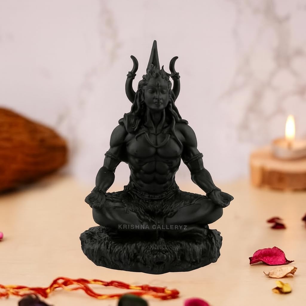Premium Resin Lord Shiva Statue for Car Dashboard Decor Idol, God Idols for car Dashboard, Shiv ji ki murti, Adishiva Statue, Lord Shiva Murti showpiece (black), 3x2