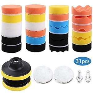 Liesun Tampon de Polissage, 31 Kit de Polissage, lustrage, éponge Polissage, Laine De Polissage Cirage, avec Adaptateur M10, pour polisseuse de Voiture