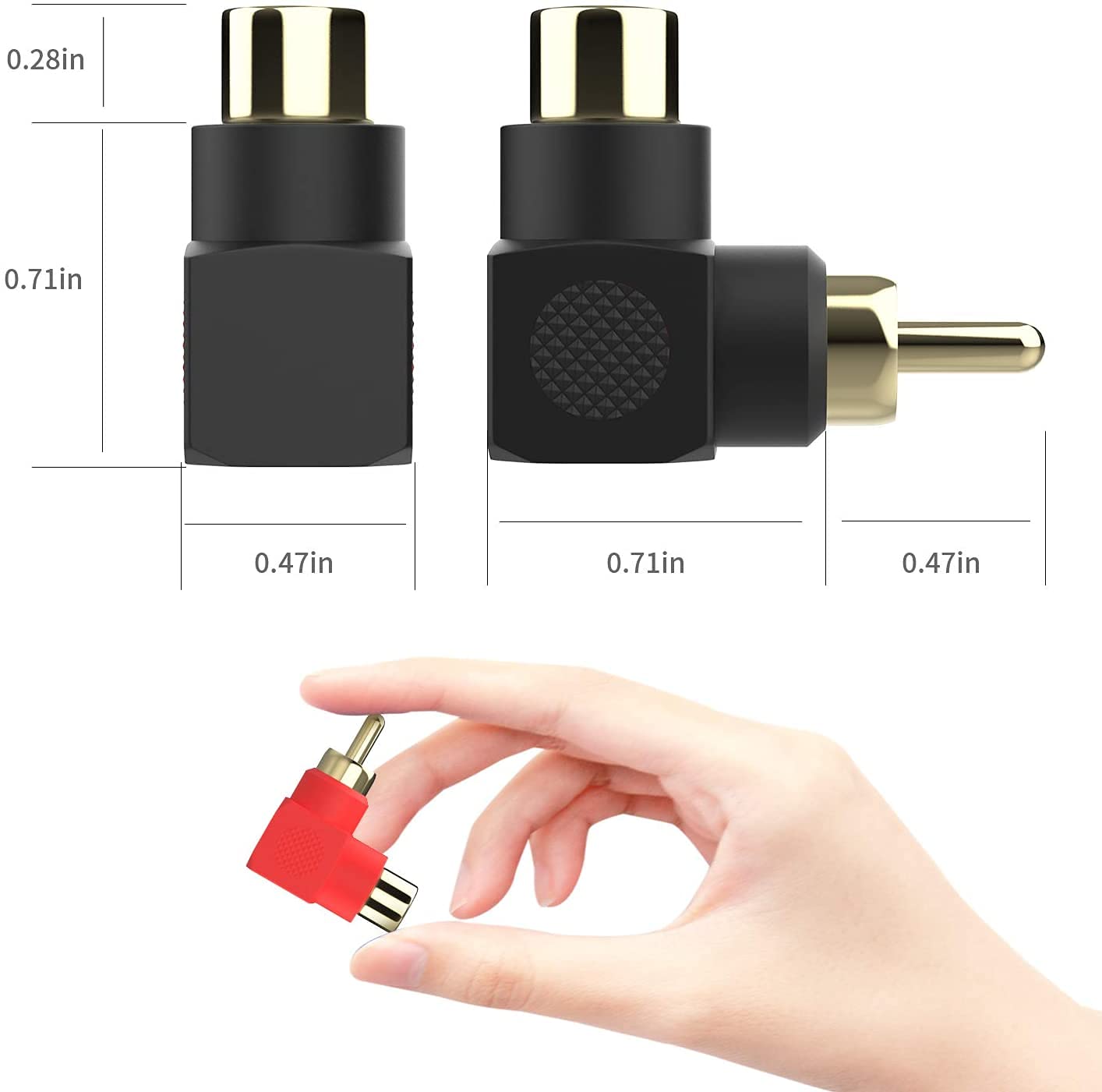 10 Connecteurs RCA Angle Droit RUNCCI-YUN - Mâle à Femelle Plaqués Or Pour Audio/Video