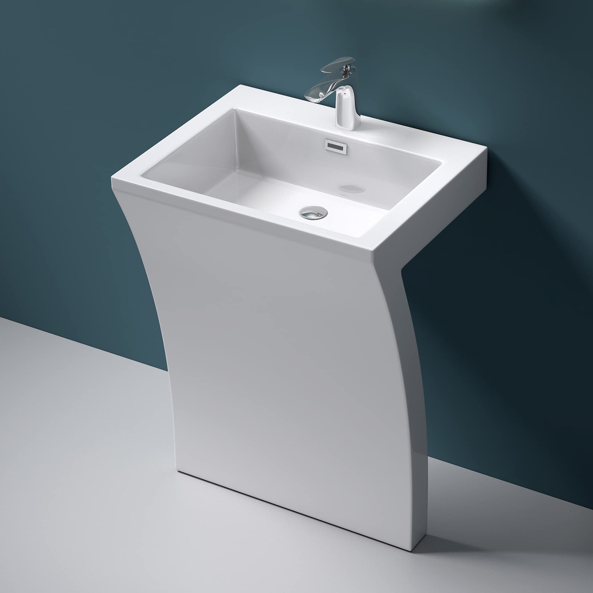 Mai & Mai Lavandino a Colonna 60X48X83cm,Lavandino su Piedistallo per Bagni Colossum07 da Minerale Fuso, un Foro per la Rubinetteria,Bianco