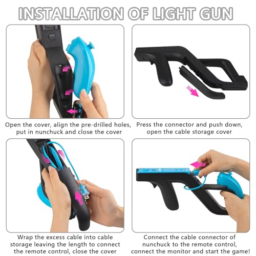 Image of LongLongJin 2 Racing wii Steering Wheels And 2 wii Zapper Gun controller Premium Accessories, Compatible With Nintendo Wii U Remote and Nunchuck Games(Black)