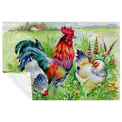 Couverture douce poulet motif champêtre finition premium pour lit