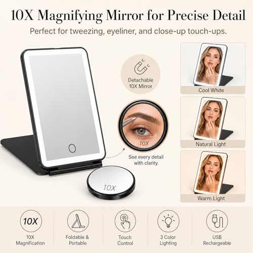 Espejo de Maquillaje Recargable con Luz LED Plegable miniatura 4